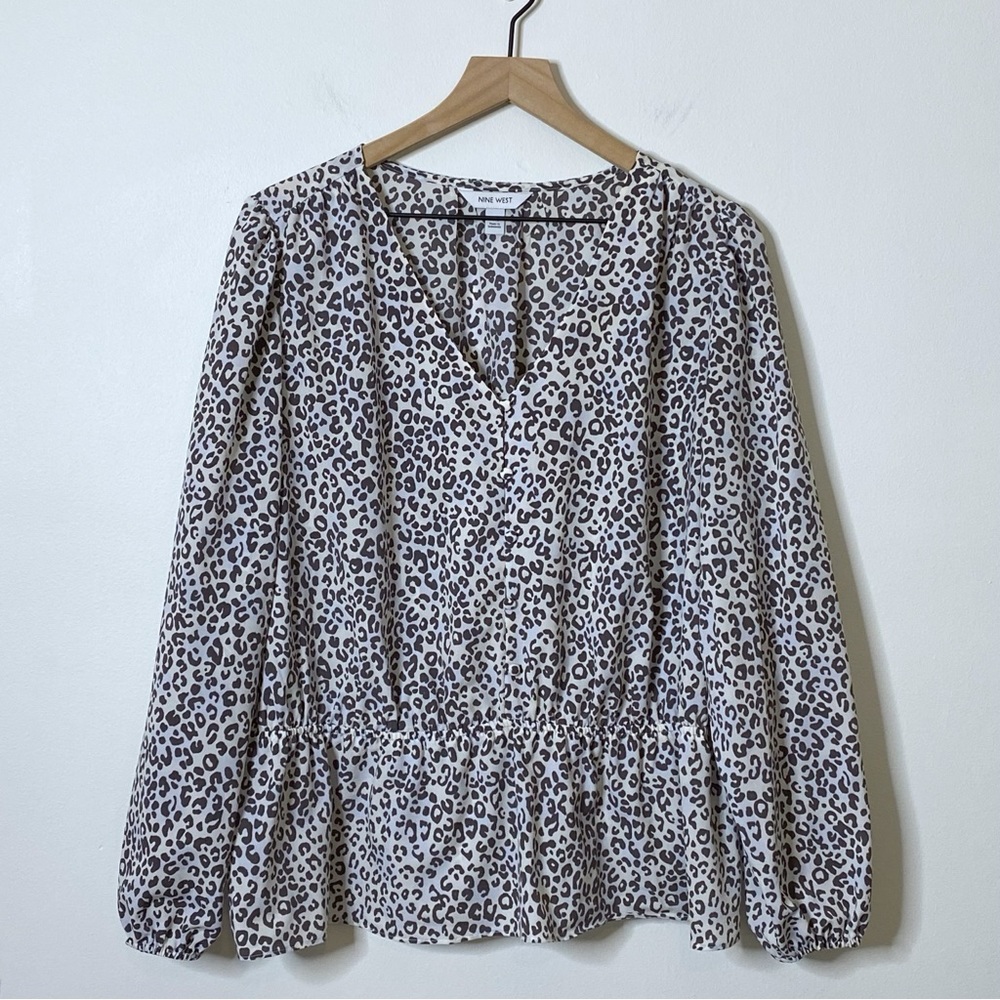 Nine West Blouse - Peplum Style Animal Print Long Sleeve Top Size XXL